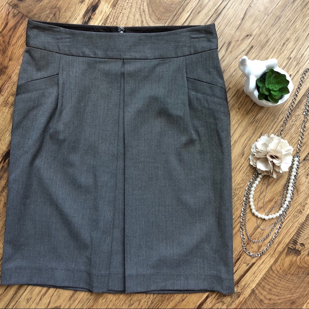 Gray Business Chic Stretch Pleat Skirt Suit